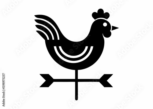 Chicken weather vane: A sleek, graphic illustration of a weather vane in the shape of a chicken, elegantly pointing towards the prevailing direction of the wind.