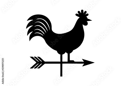 Vintage Weather Vane Silhouette: A classic rooster weather vane silhouette on a directional arrow points, ideal for evoking nostalgia or illustrating weather concepts. 