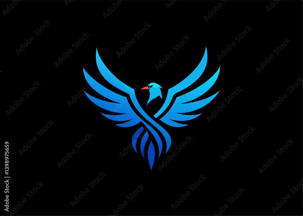 Fototapeta premium Rising Phoenix: A vibrant, digitally crafted depiction of a phoenix, symbolizing rebirth and renewal, presented against a stark backdrop for maximum impact.