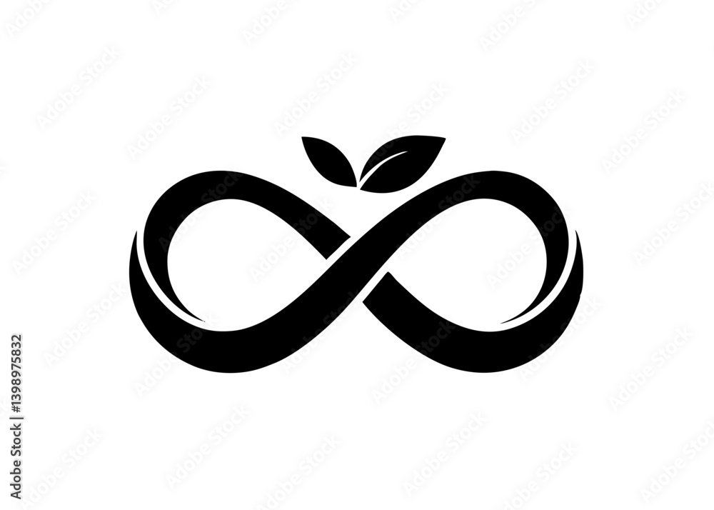 Infinite Green Eco-Symbol: An elegantly designed symbol combining the infinity loop with delicate leaves, representing the core principles of sustainability, eco-friendliness. Infinite Green Eco-Symbol: An elegantly designed symbol combining the infinity loop with delicate leaves, representing the core principles of sustainability, eco-friendliness.