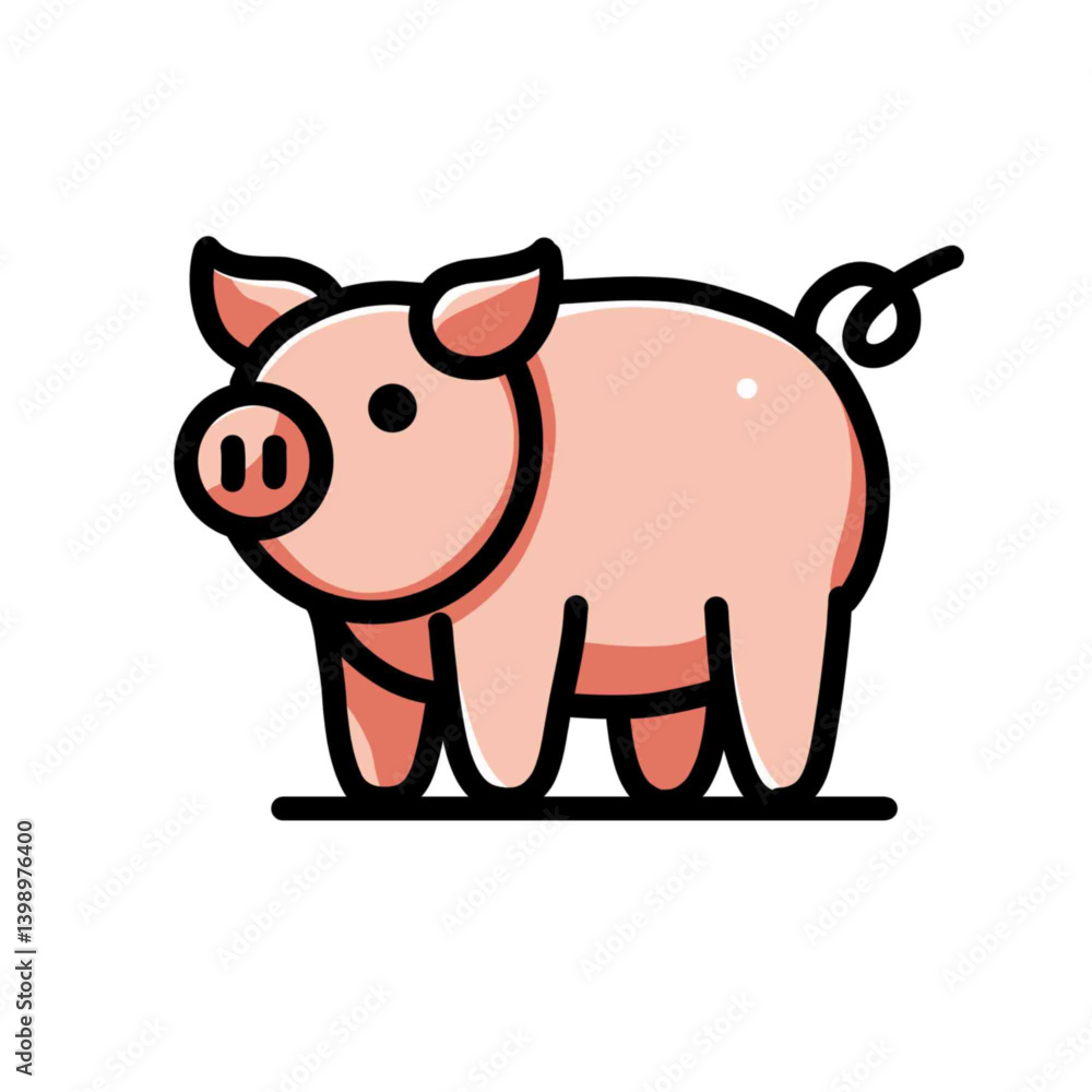 Vector Illustration of a Cartoon Pig with Pink Body and White Background for Icon, Logo, or Sticker Vector Illustration of a Cartoon Pig with Pink Body and White Background for Icon, Logo, or Sticker