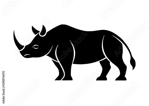 Powerful Rhino Silhouette: This striking black and white silhouette of a rhinoceros emphasizes its impressive size, strength, and iconic horn.
