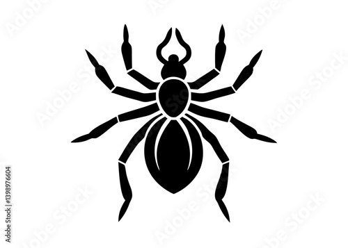 Symbolic Spider Silhouette: A striking, minimalistic illustration of a spider, captured in bold black against a pure backdrop, representing concepts of resilience and intricate design.