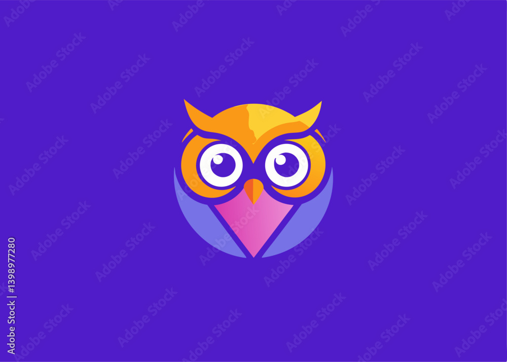 Fototapeta premium Artistic Owl Icon: A vibrant, stylized owl icon on a solid color background, perfect for design projects, representing wisdom, knowledge, and a sense of observation.