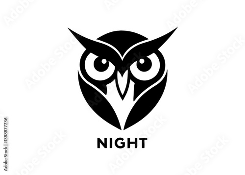 Night Owl Silhouette Logo: A sleek, stylized black silhouette of an owl with the word "NIGHT" displayed beneath, showcasing the essence of nocturnal wisdom and observation.