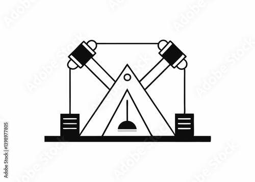 Geometric Abstract of Mechanical device: A simple geometric illustration of a machine showcases symmetry and precision, representing industry or technology.
