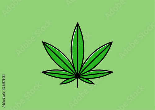 Cannabis Leaf: A vibrant green cannabis leaf, with dark green outline, set against a matching soft green background. This digital image embodies simplicity and clarity.