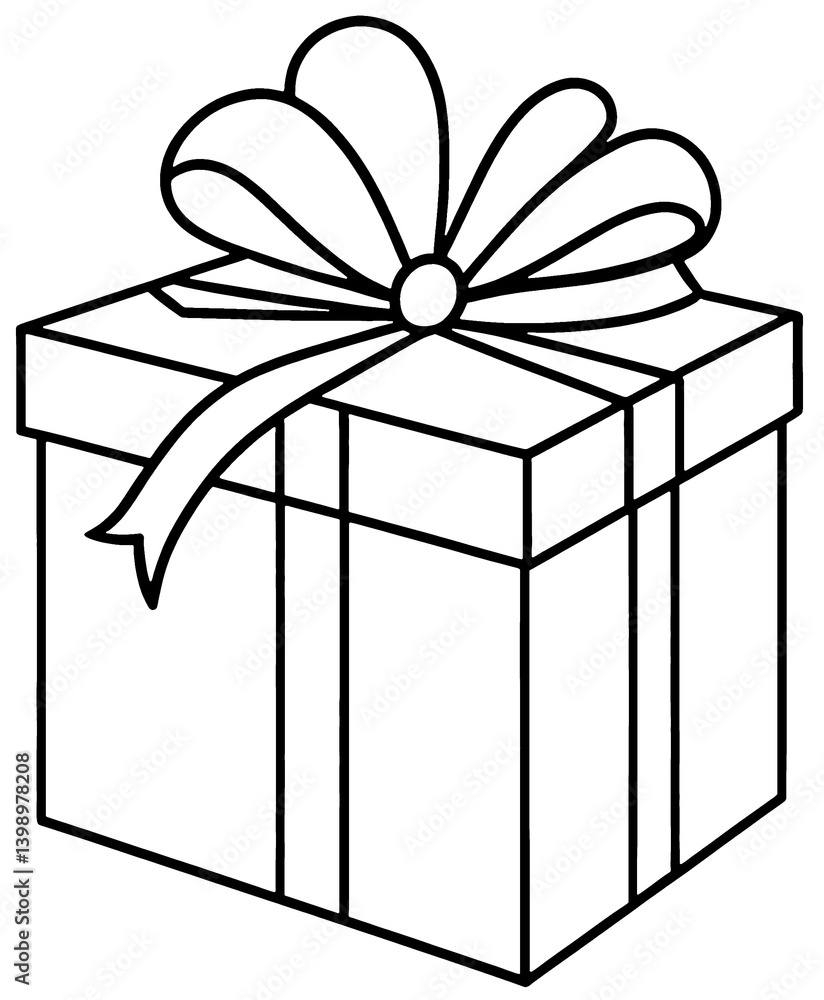 outline lines silhouette christmas or birthday gift box, present, isolated, black line cartoon comic ilustration outline lines silhouette christmas or birthday gift box, present, isolated, black line cartoon comic ilustration