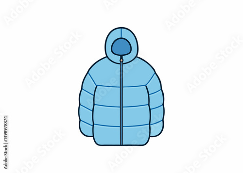 Cozy Winter Attire: A sleek and minimalist illustration of a puffer jacket in a soothing blue hue, ideal for adding warmth and style to winter-themed visuals.
