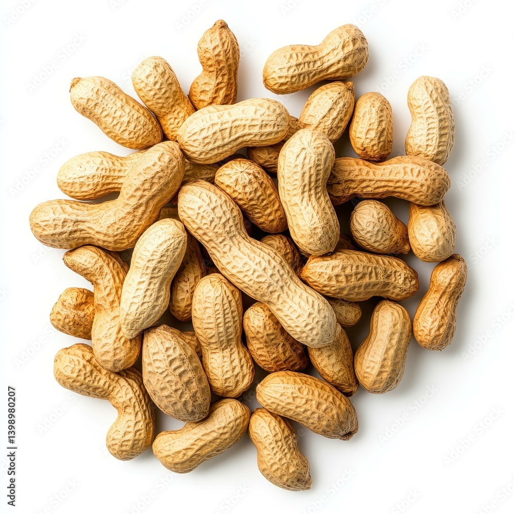 Crunchy peanuts scattered on a clean white backdrop, highlighting their delicious texture and nutty appeal. Crunchy peanuts scattered on a clean white backdrop, highlighting their delicious texture and nutty appeal.