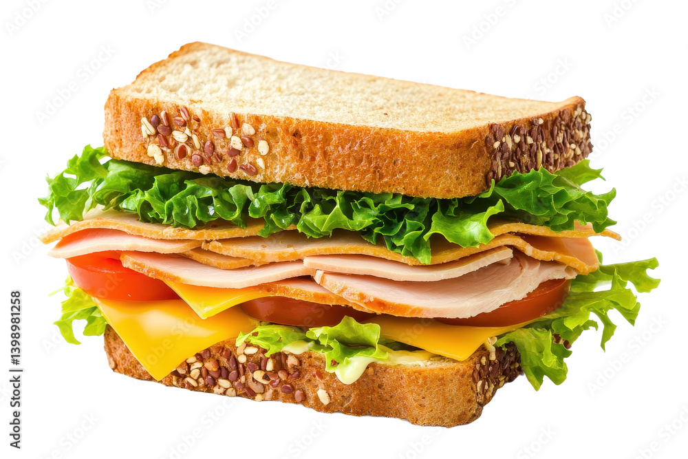 Turkey sandwich with cheese and lettuce on transparent background Turkey sandwich with cheese and lettuce on transparent background