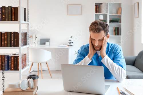 Healthcare worker burnout and mental exhaustion, tired doctor or nurse workin...