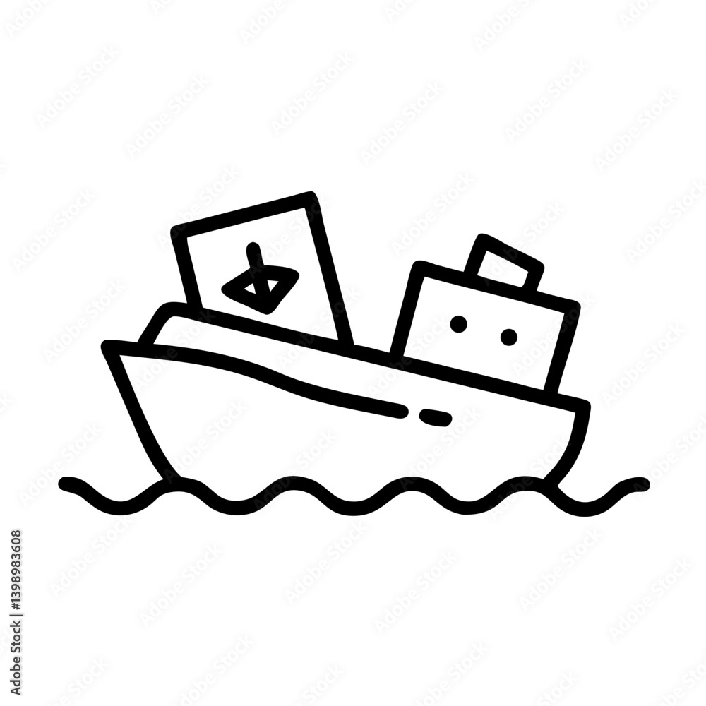 Simple Icon of a Ship Dumping Waste on the Water Simple Icon of a Ship Dumping Waste on the Water