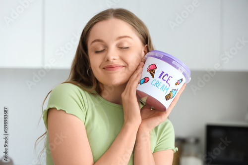 Young woman with ice cream ...