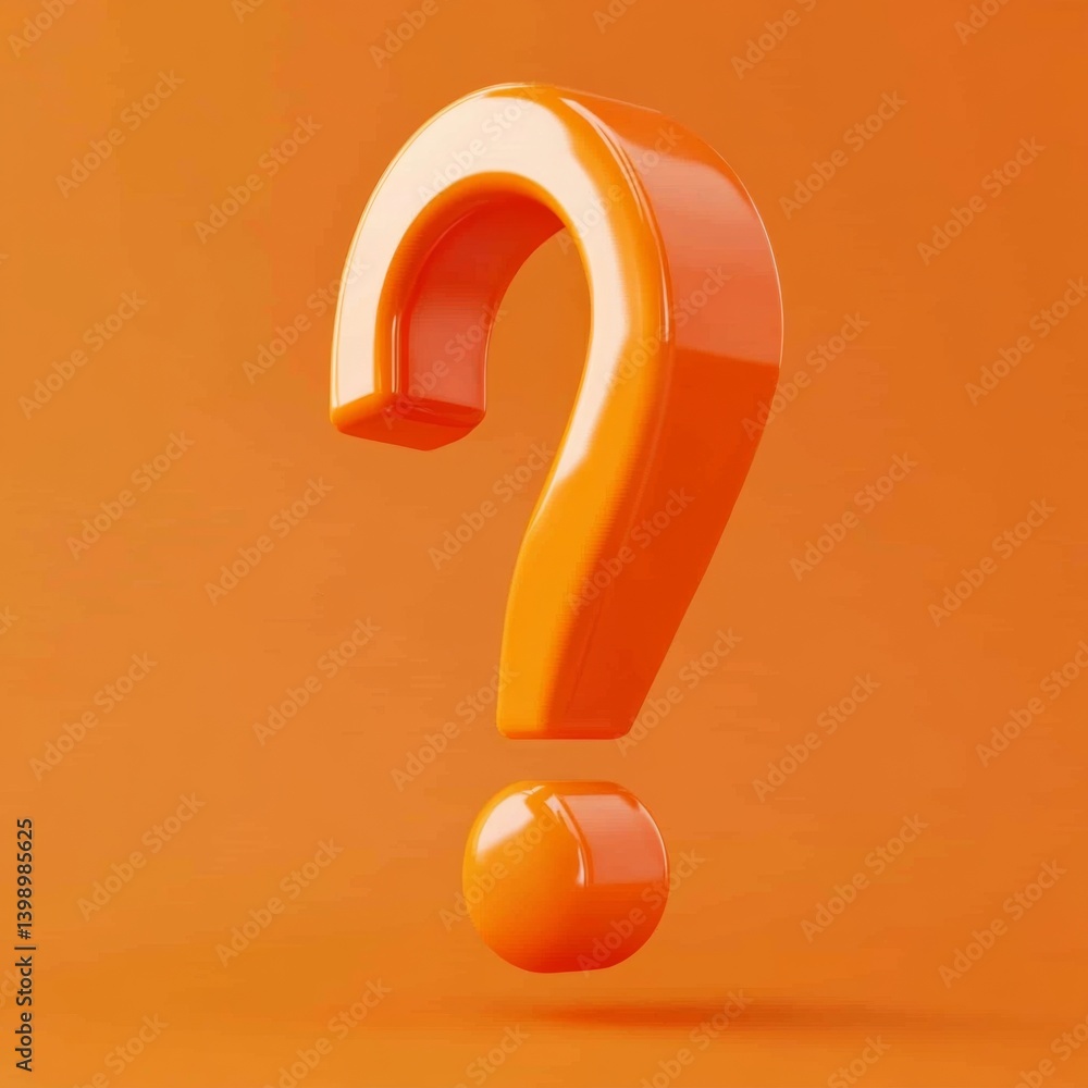 3D warning question mark symbol on vibrant orange background with copy space, safety alert concept banner for risk, danger, caution, and hazard communication visuals