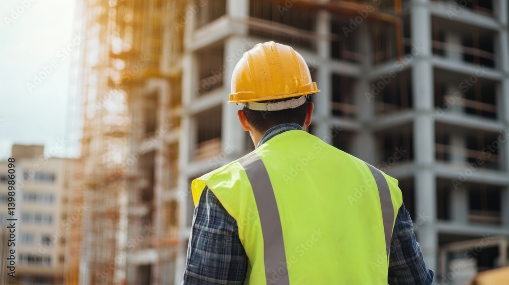 A Hispanic construction worker supervising a construction site. Featuring leadership and oversight A Hispanic construction worker supervising a construction site. Featuring leadership and oversight
