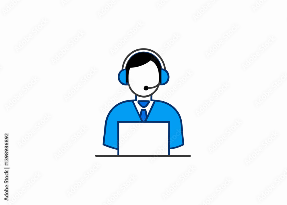 Vector illustration of a businessman holding a headset icon for call center support Vector illustration of a businessman holding a headset icon for call center support
