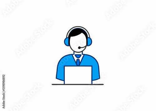 Vector illustration of a businessman holding a headset icon for call center support