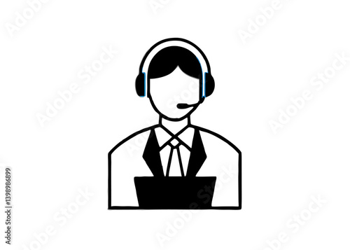 Vector illustration of a businessman holding a headset icon for call center support