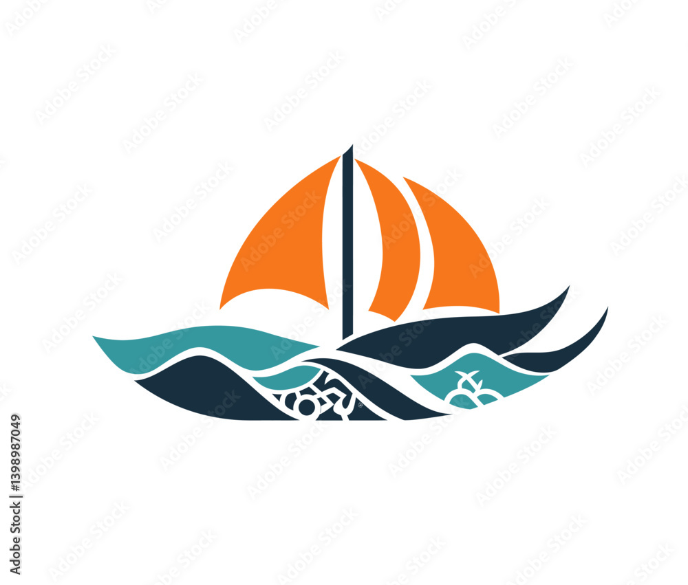 Fototapeta premium Modern illustration of an ancient sailboat with ornamental details, suitable for abstract historical mythology ship logos, and ideal for print or tattoo designs