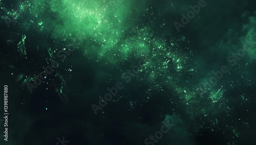 Deep space nebula, vibrant emerald green glow