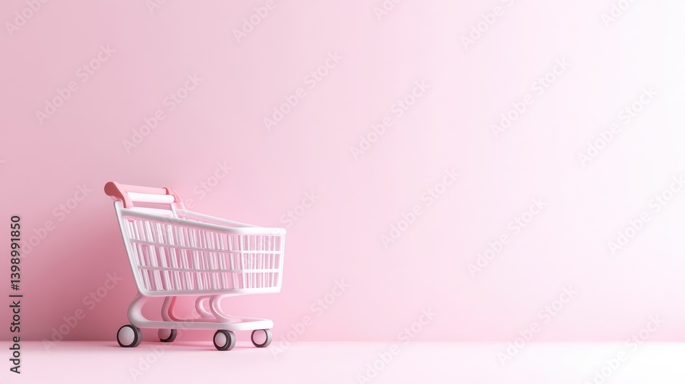 Empty shopping cart on pink background