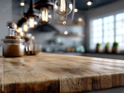 Wooden table surface in foc...