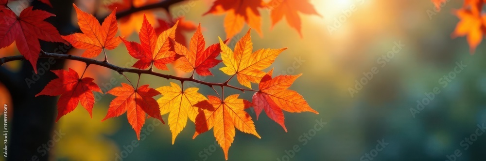 Tree branch with vibrant autumn leaves in a colorful arrangement , foliage, fall Tree branch with vibrant autumn leaves in a colorful arrangement , foliage, fall