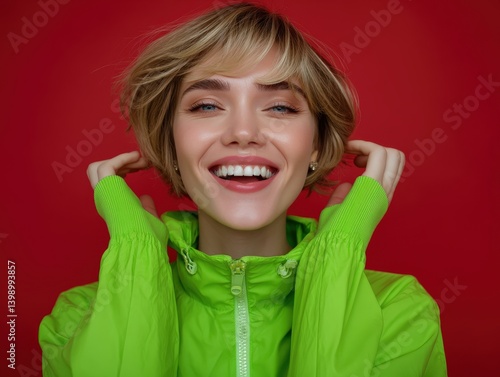 Smiling person with short, ...