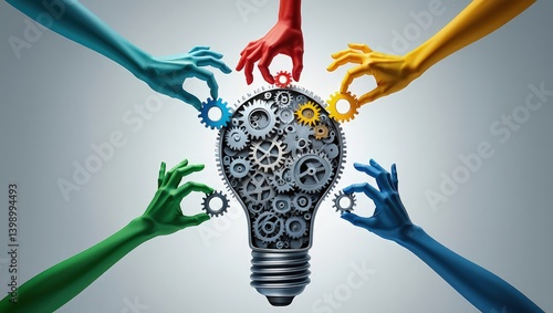 Diverse group solutions and creative business partnership as multicultural people uniting together to connect and contribute as an integrated team for a common idea.