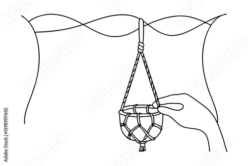 Illustration Of A Hand Holding A Macrame Plant Hanger With Minimalist Design Perfect For Craft Projects And Plant Decor Illustrations
