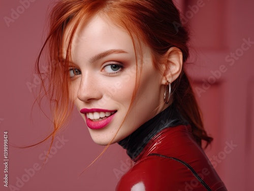 Smiling woman with red hair...