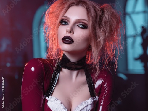 Red-haired woman wearing bl...