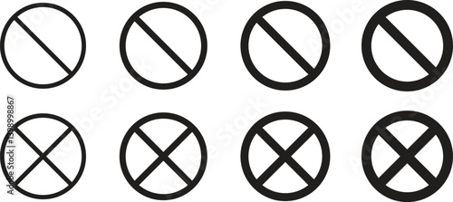 Collection of black prohibition sign vector icons for signs, Symbols are prohibited or not allowed to be used for public. Vector illustration