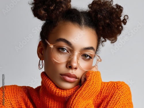 Curly-haired person with gl...