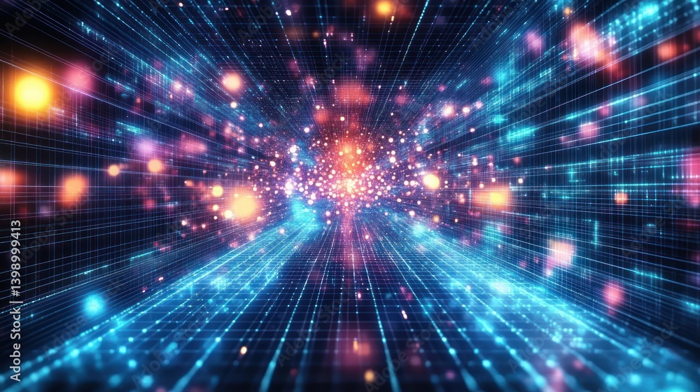 Cyberpunk Digital Landscape Abstract with Neon Lights and Grid Pattern Cyberpunk Digital Landscape Abstract with Neon Lights and Grid Pattern