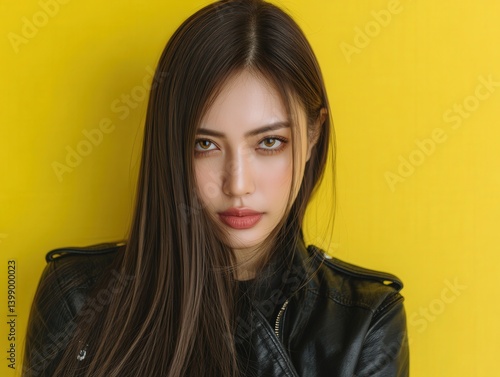 Serious woman with long dar...