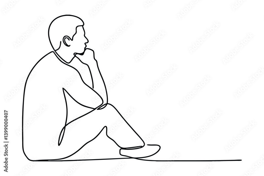 Continuous Line Drawing Of Man Sitting Lost In Thought Simple Artistic Illustration Minimalism Contemplation And Solitude Graphic Design Element Continuous Line Drawing Of Man Sitting Lost In Thought Simple Artistic Illustration Minimalism Contemplation And Solitude Graphic Design Element