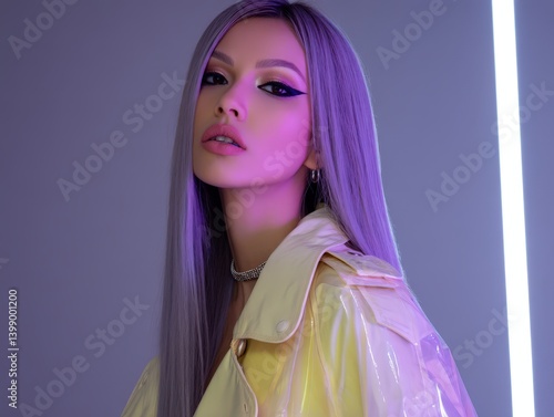 Woman with long lavender ha...