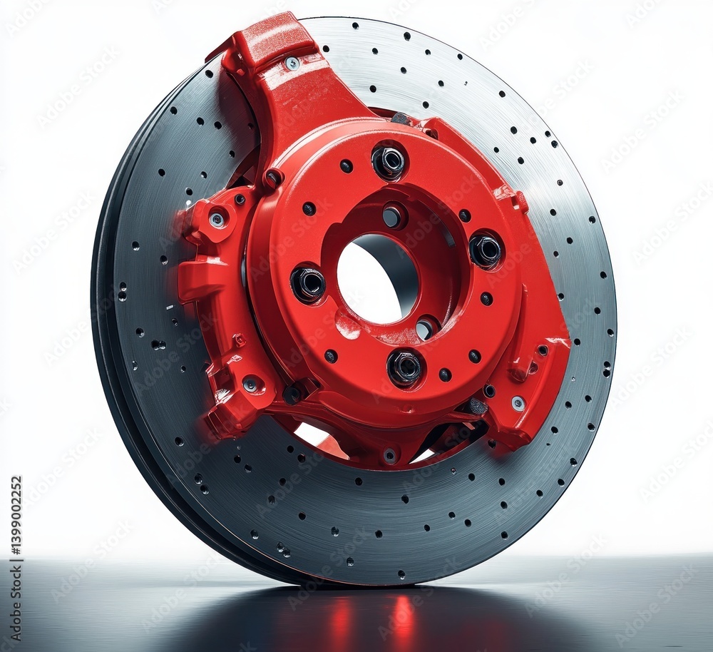 High-Performance Car Brake System with Red Caliper and Polished Disc High-Performance Car Brake System with Red Caliper and Polished Disc