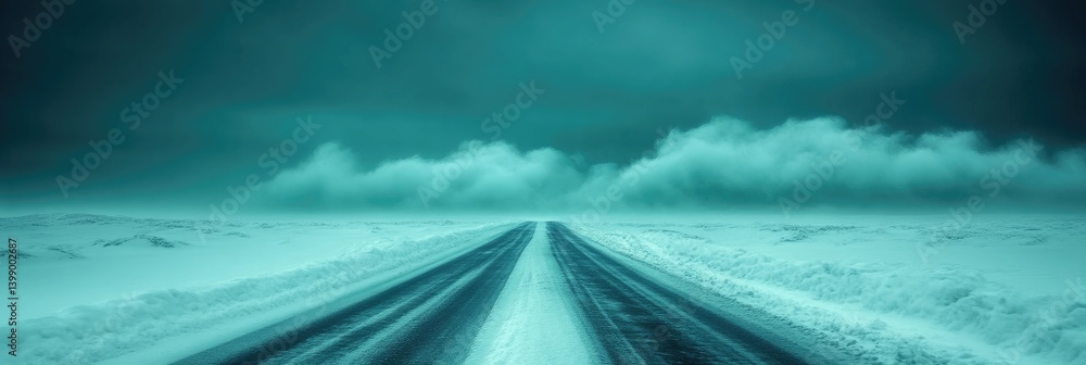 Winter Road Through a Misty Landscape