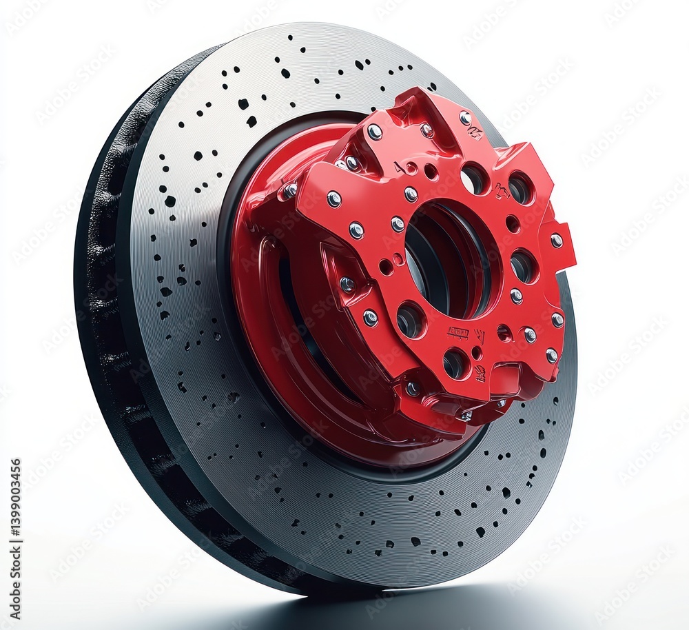 High Performance Car Brake System with Red Caliper and Polished Disc
