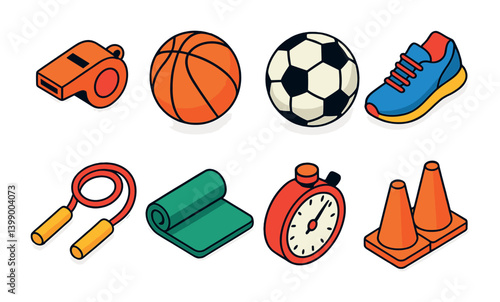 Isometric flat vector set of icons of photo shooting modes: portrait, landscape, night, macro, sports, panorama, HDR, manual mode. isolated transparent background.