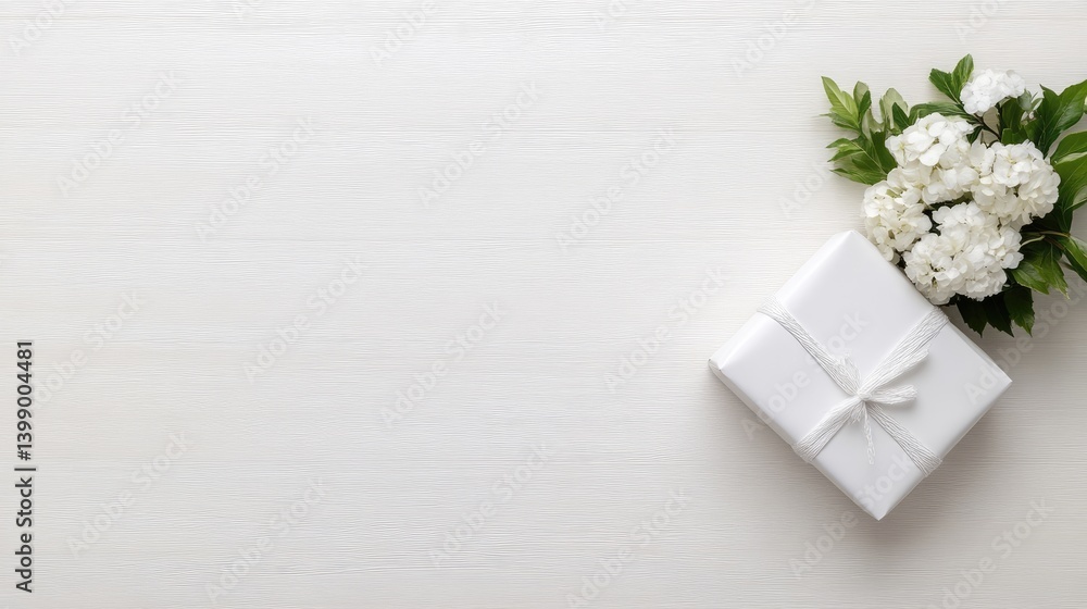 White gift box with flowers on a white background