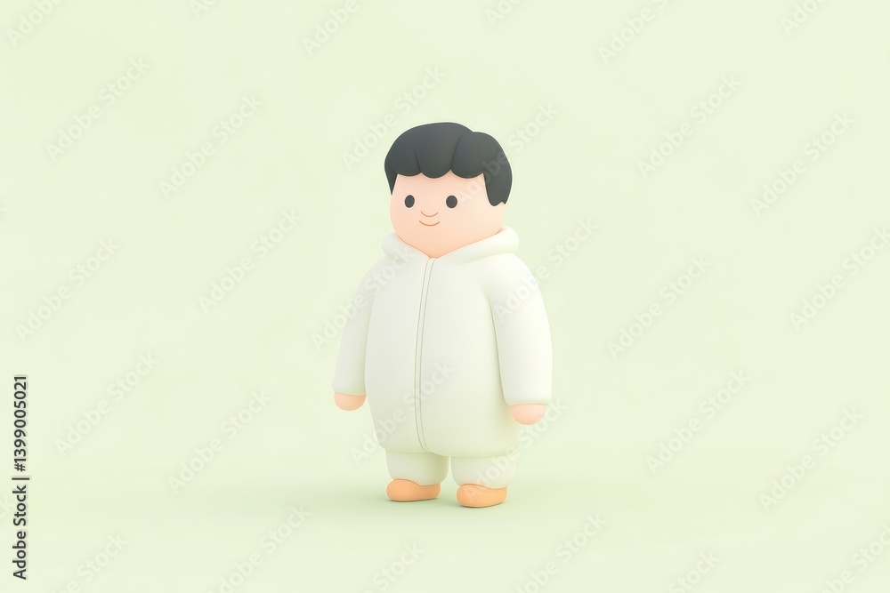 3D cartoon character in cream-colored pajamas