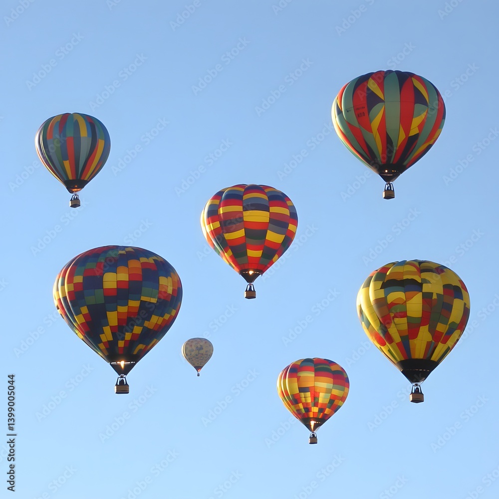 Obraz premium Colorful Hot Air Balloons Soaring High in Blue Sky