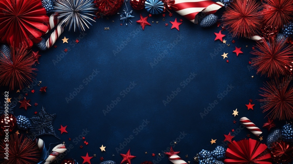 A charming arrangement of red, white, and blue decorations celebrates patriotism, perfect for national holidays and festive gatherings full of spirit and joy.