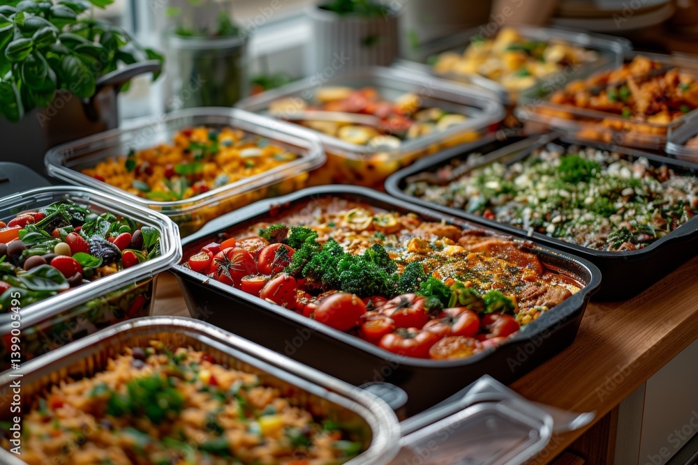 This tantalizing image features a beautifully arranged assortment of colorful gourmet dishes, showcasing a variety of fresh ingredients perfect for any gathering or feast.