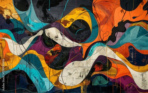 Obraz na płótnie An expressive abstract artwork featuring colorful waves and bold brush strokes creates a dynamic visual experience filled with emotion and energy. w salonie