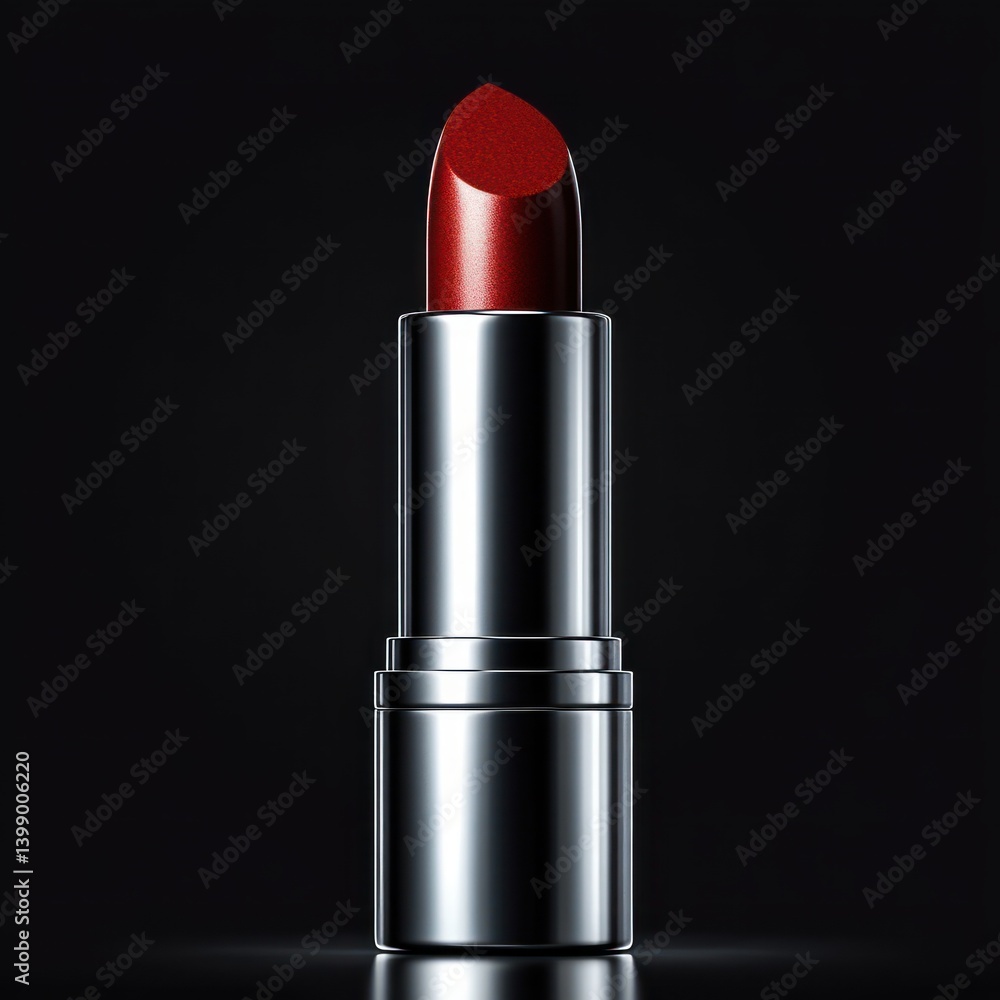 Realistic Red Lipstick Mockup with Metallic Casing and Photorealistic Design